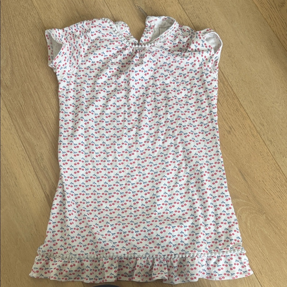Girls White Cherry-Print Nightgown - Soft Cotton Sleep Dress